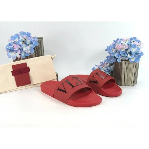 Valentino VLTN Rosso Red Rubber Pool Slides 37 NIB - Picture 3 of 8